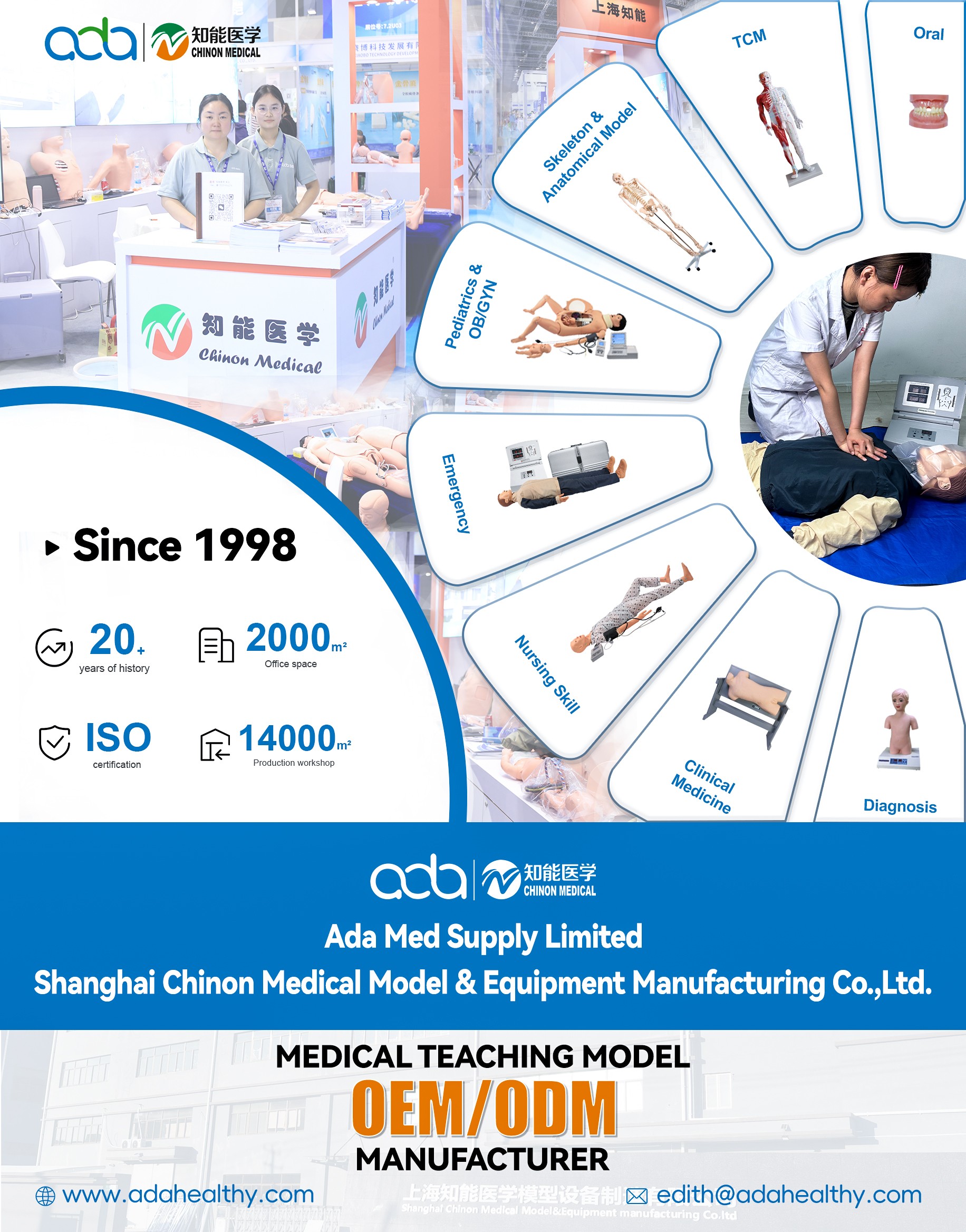 Eight product families of medical teaching models from Ada Med Supply OEM ODM manufacturer